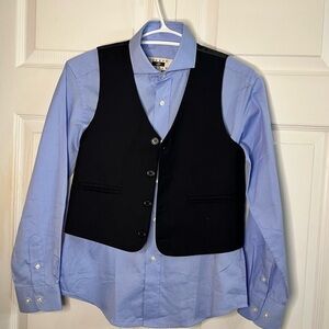 Boys Size 10 Blue Dress Shirt Black Suit Vest Formal Wedding Outfit